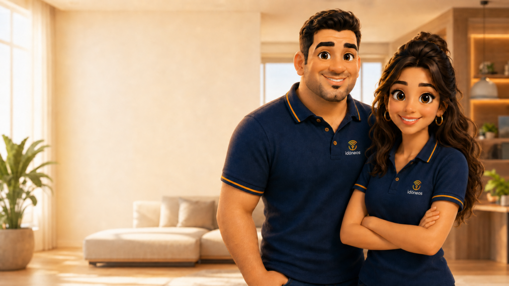 Idóneo e Idónea en un hogar, el equipo de Idóneos Telecom